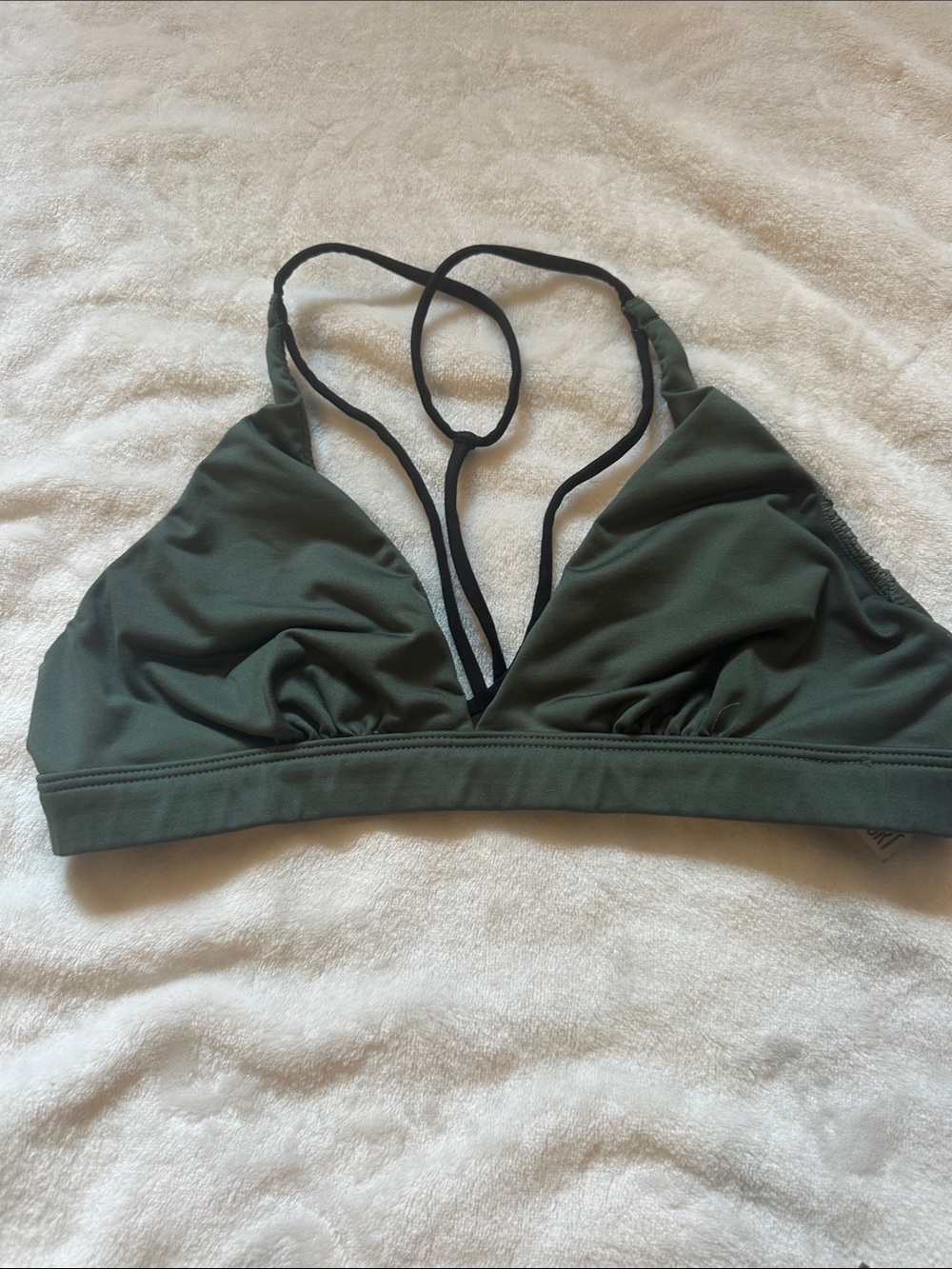 PINK Victoria's Secret Olive Green Triangle Bralette with Black Strappy Back